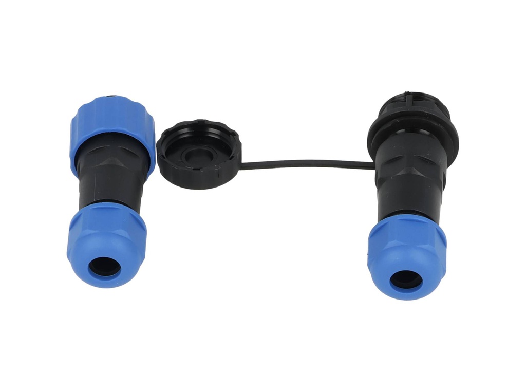 TP-SP16-S2P — CONECTORES EXTENSION/RECTO (PAR) 2 PINIMPERMEABLES IP68, 5A/250VCA DIAMETRO DE BARRENO 16mm, PIN COBRE CHAPEADO EN DORADO/PLATEADO