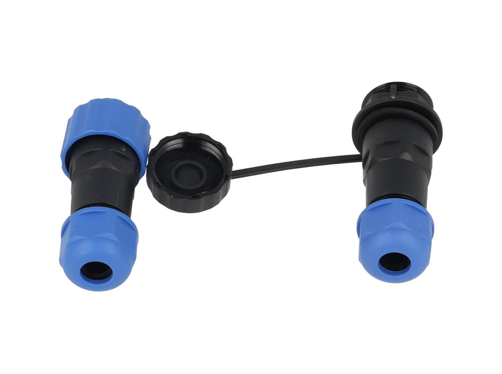 TP-SP16-S6P — CONECTORES EXTENSION/RECTO (PAR) 6 PINIMPERMEABLES IP68, 5A250VCA, DIAMETRO DE BARRENO 16mm PIN COBRE CHAPEADO EN DORADO/PLATEADO