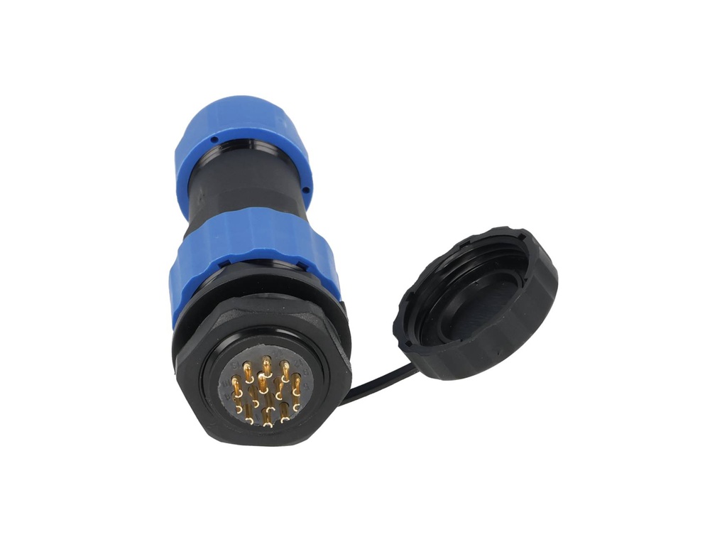 TP-SP20-SP14P — CONECTORES PANEL/RECTO (PAR) 14PIN, IMPERMEABLES IP68, 5A/250VCA, DIAMETRO DE BARRENO 20mm, PIN COBRE CHAPEADO EN DORADO/PLATEADO