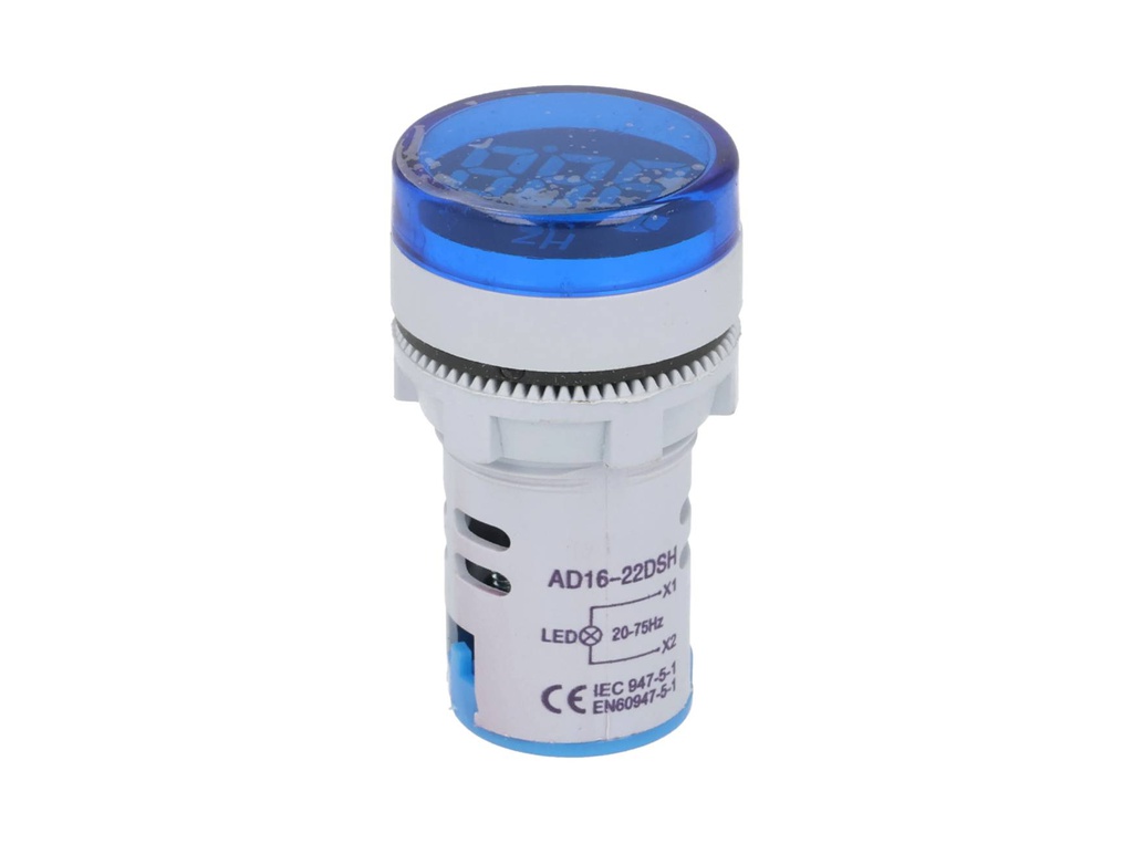 TP-FM22 — FRECUENCIAUENCIMETRO DIGITAL 110-380VCA 22mmILUMINADO, CARATULA RESTADO NDA, COLOR AZUL