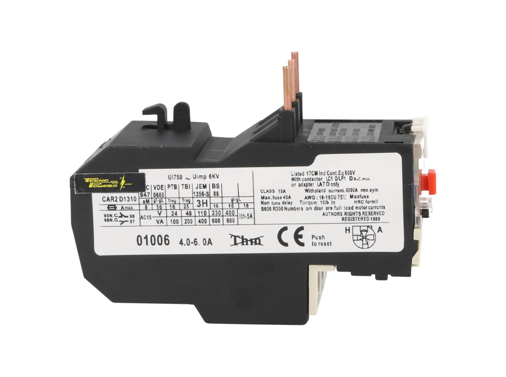 CAR2-D13-6A — RELE. TERMICO PARA LC1, 4-6A. (TRABAJOLIVIANO) 