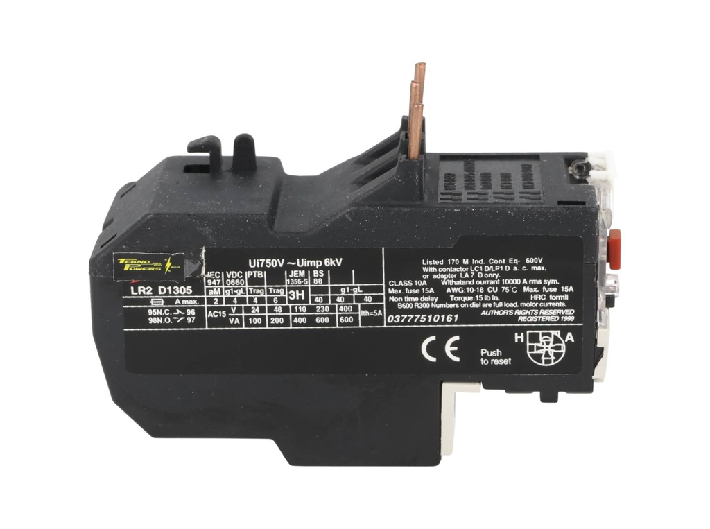 CAR2-D13-1A — RELE. TERMICO PARA LC1, 0.63-1A. (TRABAJOLIVIANO) PARA CONTACTORES CAC910 a CAC2540 (110VCA) .y