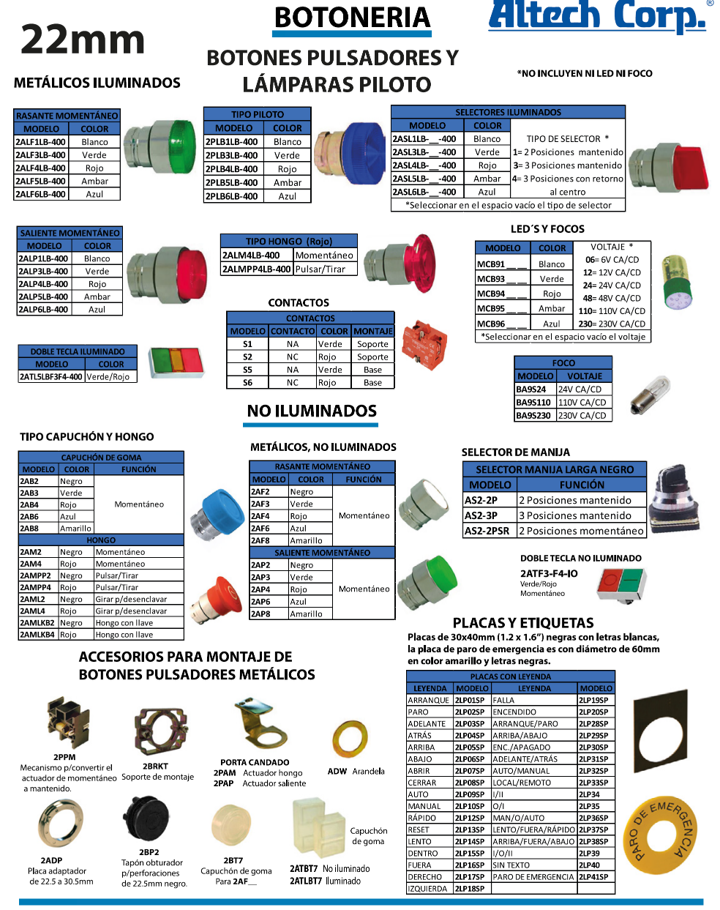 2ASL6LB-1-400 — SELECTOR ILUMINADO 2POS. FIJAS NO INCLUYE LED 6, 12, 24, 48, 110, 230VCA/CD #MCB96*** (***=V) 