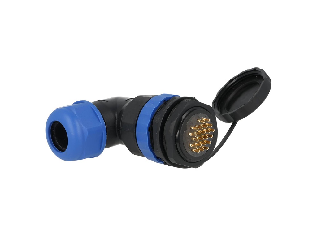 TP-SP28-AP22P — CONECTORES PANEL/ANGULO (PAR) 22PIN, IMPPERMEABLES IP68, 5A/250VCA, DIAMETRO DE BARRENO 28mm, PIN COBRE CHAPEADO EN DORADO/PLATEADO