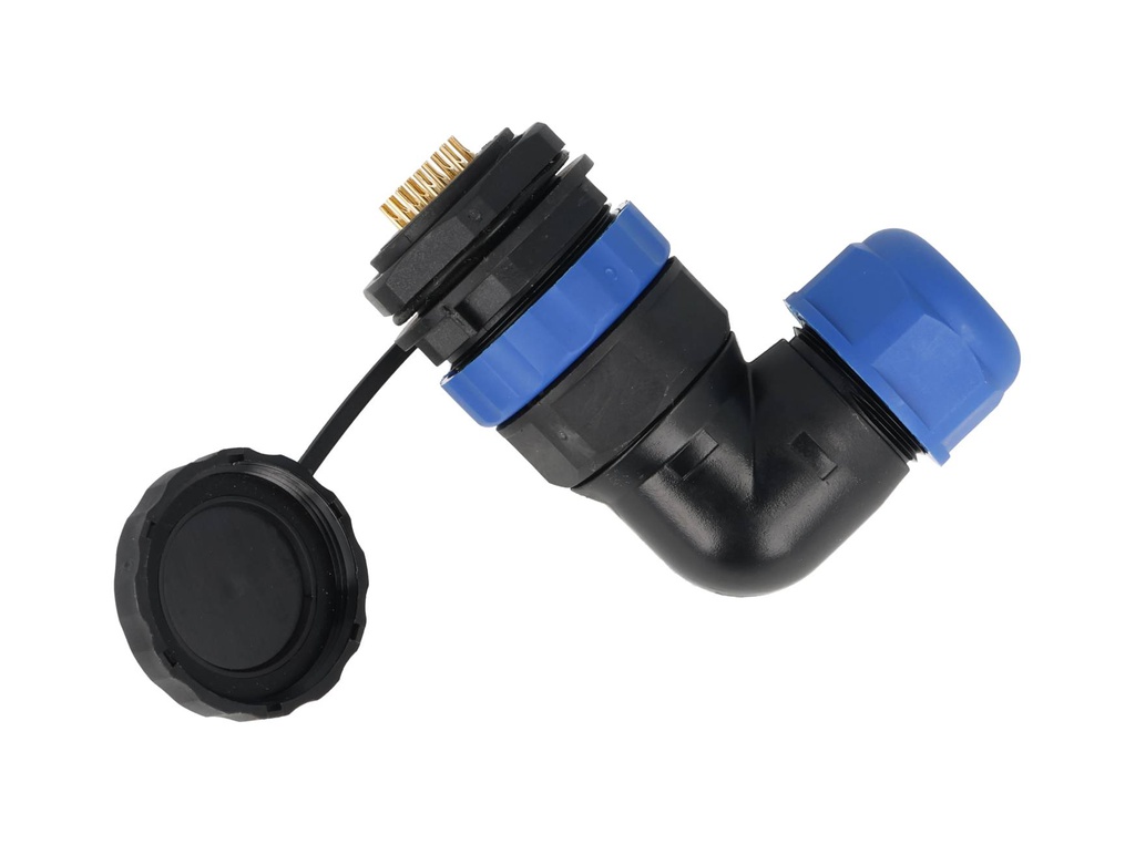 TP-SP28-AP22P — CONECTORES PANEL/ANGULO (PAR) 22PIN, IMPPERMEABLES IP68, 5A/250VCA, DIAMETRO DE BARRENO 28mm, PIN COBRE CHAPEADO EN DORADO/PLATEADO