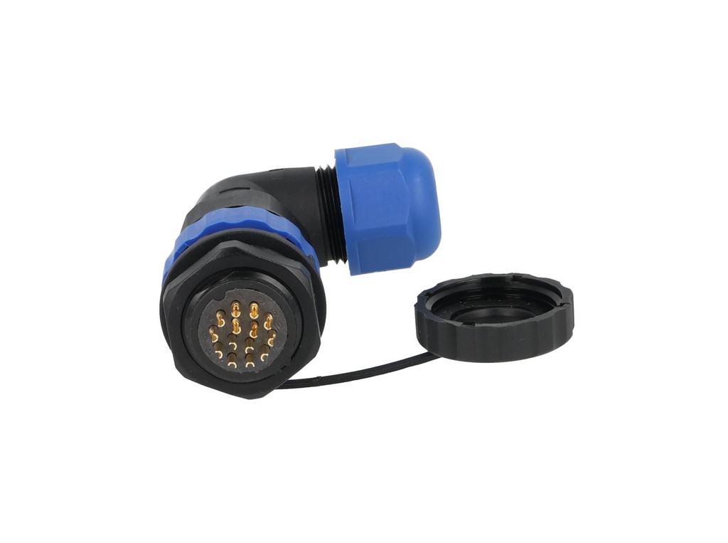 TP-SP20-AP14P — CONECTORES PANEL/ANGULO (PAR) 14PIN, IMPERMEABLES, IP68, 5A/250VCA, DIAMETRO DE BARRENO 20mm, PIN COBRE CHAPEADO EN DORADO/PLATEADO