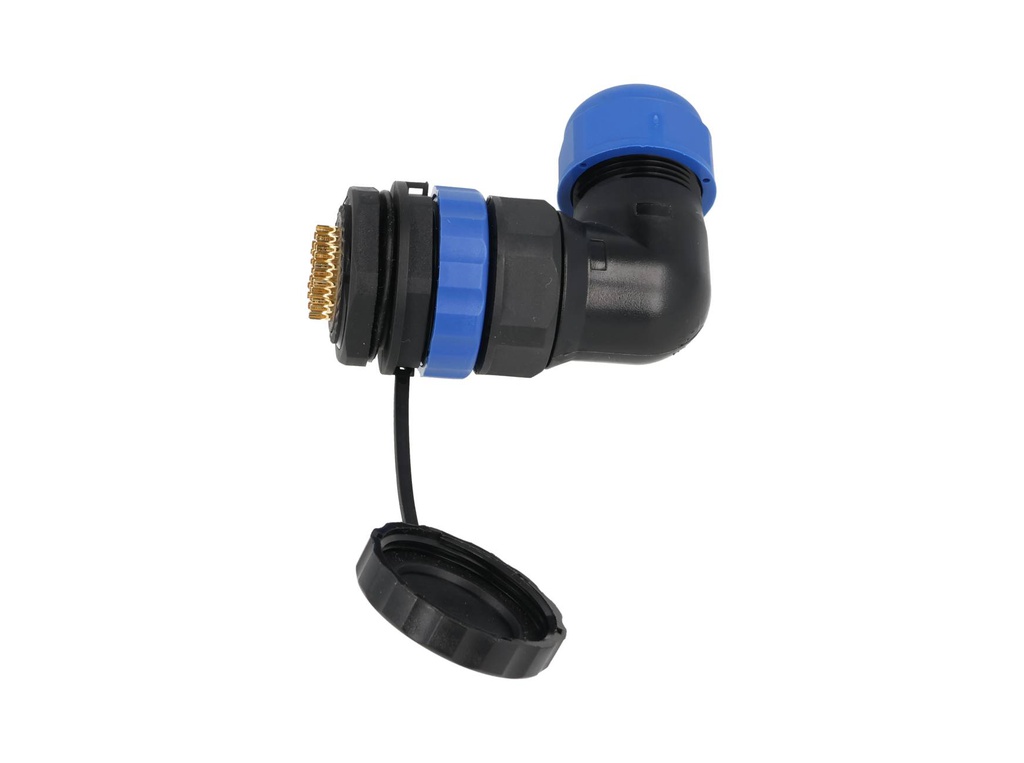 TP-SP28-AP26P — CONECTORES PANEL/ANGULO (PAR) 26PIN, IMPPERMEABLES, IP68 5A/250VCA DIAMETRO DE BARRENO 28mm, PIN COBRE CHAPEADO EN DORADO/PLATEADO