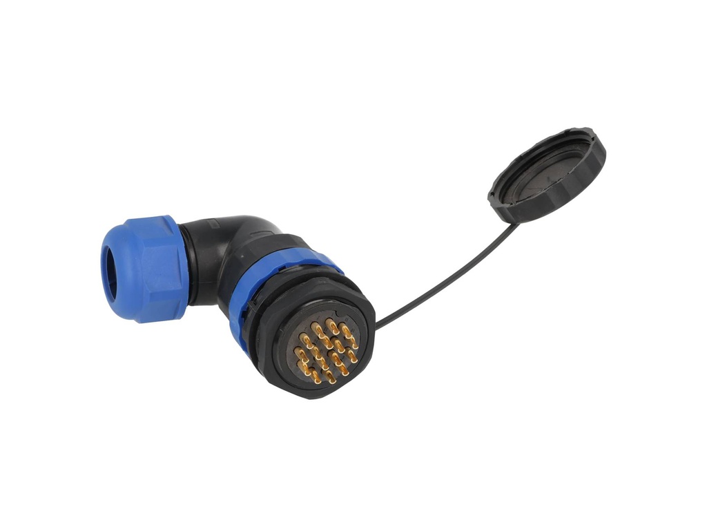 TP-SP28-AP16P — CONECTORES PANEL/ANGULO (PAR) 16PIN, IMPPERMEABLES, IP68, 5A/250VCA DIAMETRO DE BARRENO 28mm, PIN COBRE CHAPEADO EN DORADO/PLATEADO