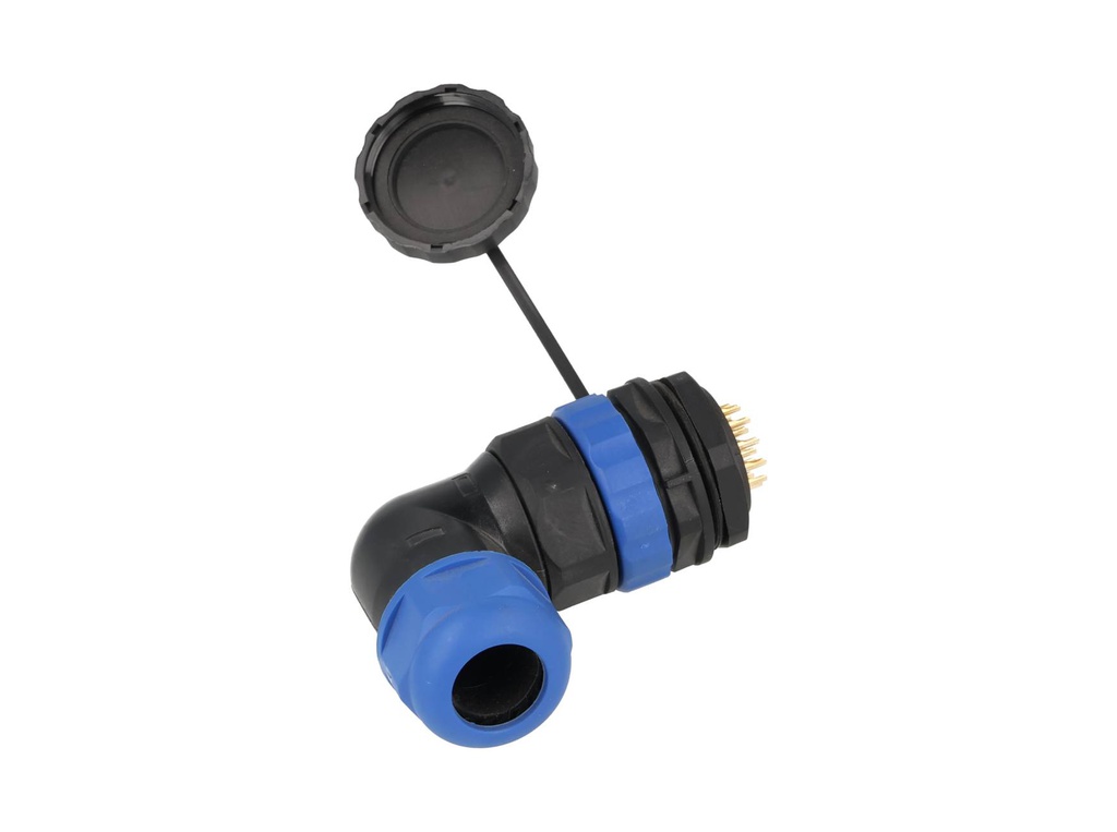 TP-SP28-AP16P — CONECTORES PANEL/ANGULO (PAR) 16PIN, IMPPERMEABLES, IP68, 5A/250VCA DIAMETRO DE BARRENO 28mm, PIN COBRE CHAPEADO EN DORADO/PLATEADO