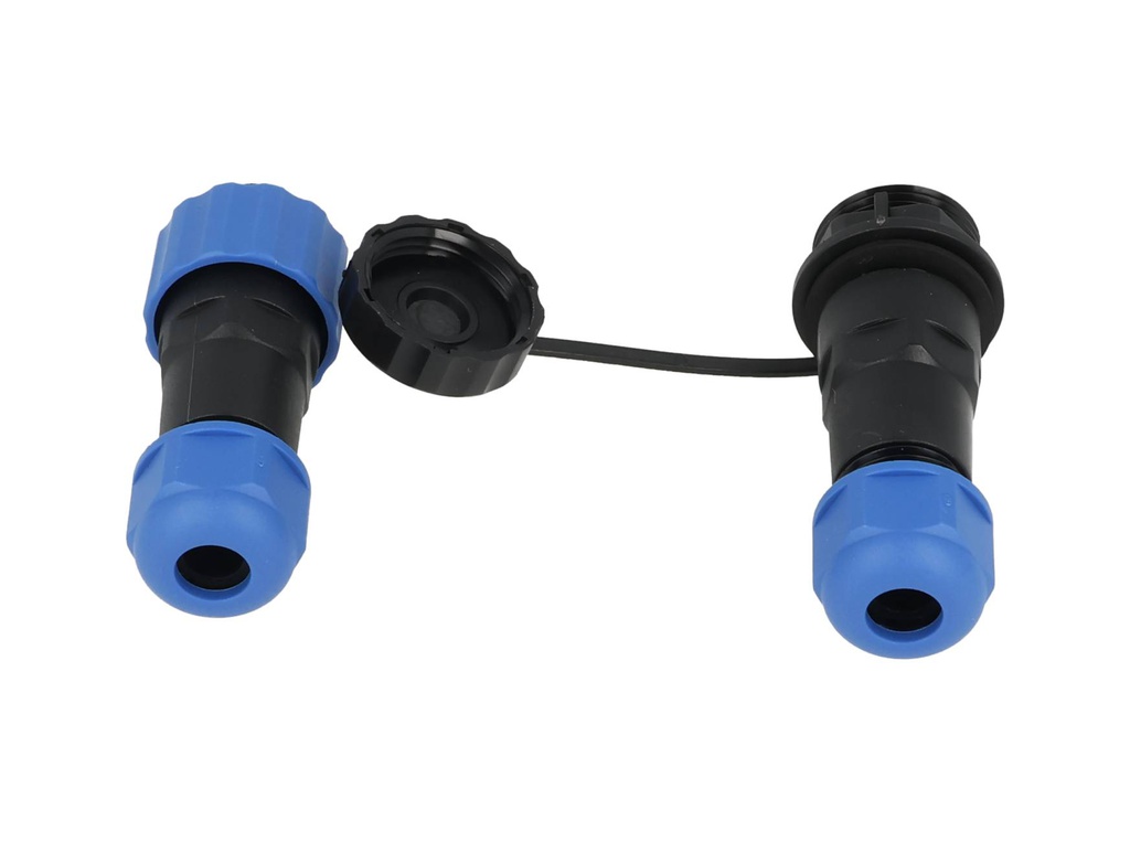 TP-SP16-S9P — CONECTORES EXTENSION/RECTO (PAR) 9 PINIMPERMABLES IP68, 5A/250VCA, DIAMETRO DE BARRENO 16mm PIN COBRE CHAPEADO EN DORADO/PLATEADO