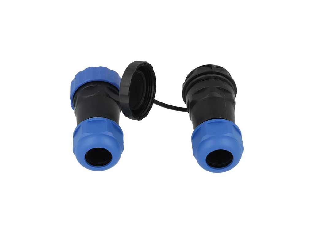 TP-SP28-S2P — CONECTORES EXTENCIÓN RECTO (PAR) 2 PIN IMPERMEABLES IP68, 45A / 250VCA DIÁMETRO DE BARRENO 28MM, PIN COBRE CHAPEADO EN DORADO/PLATEADO