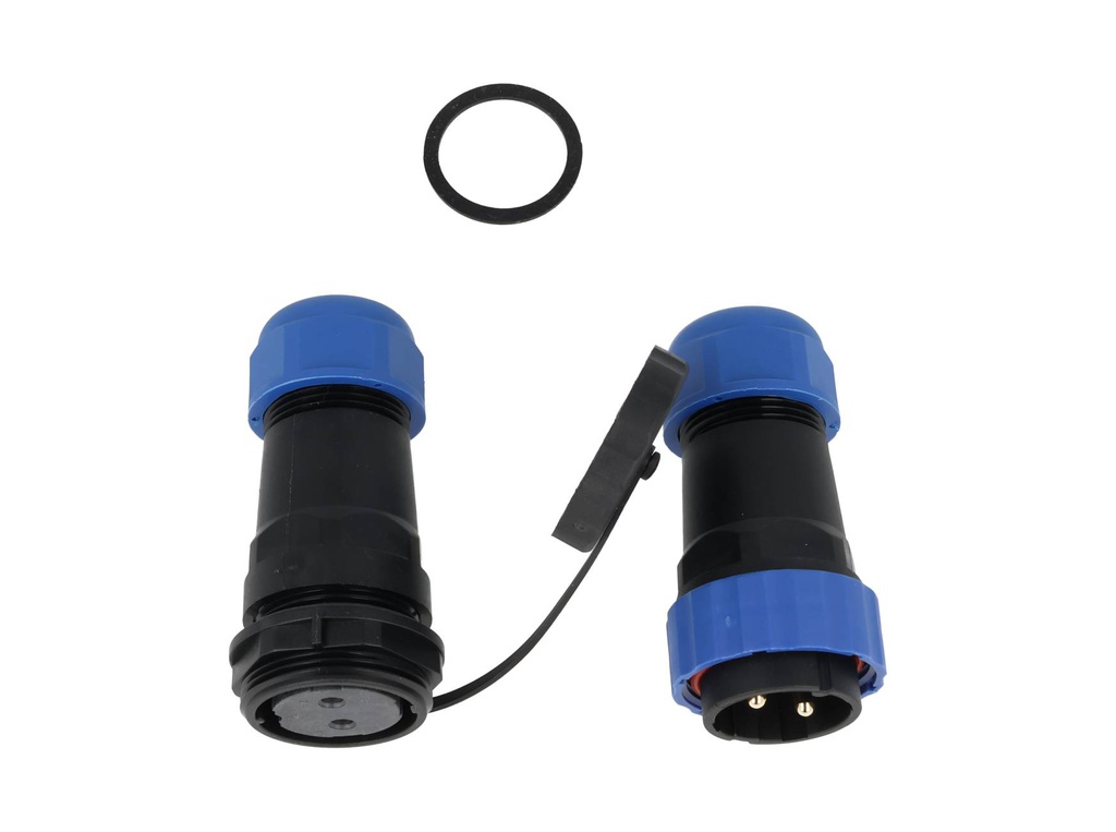 TP-SP28-S2P — CONECTORES EXTENCIÓN RECTO (PAR) 2 PIN IMPERMEABLES IP68, 45A / 250VCA DIÁMETRO DE BARRENO 28MM, PIN COBRE CHAPEADO EN DORADO/PLATEADO