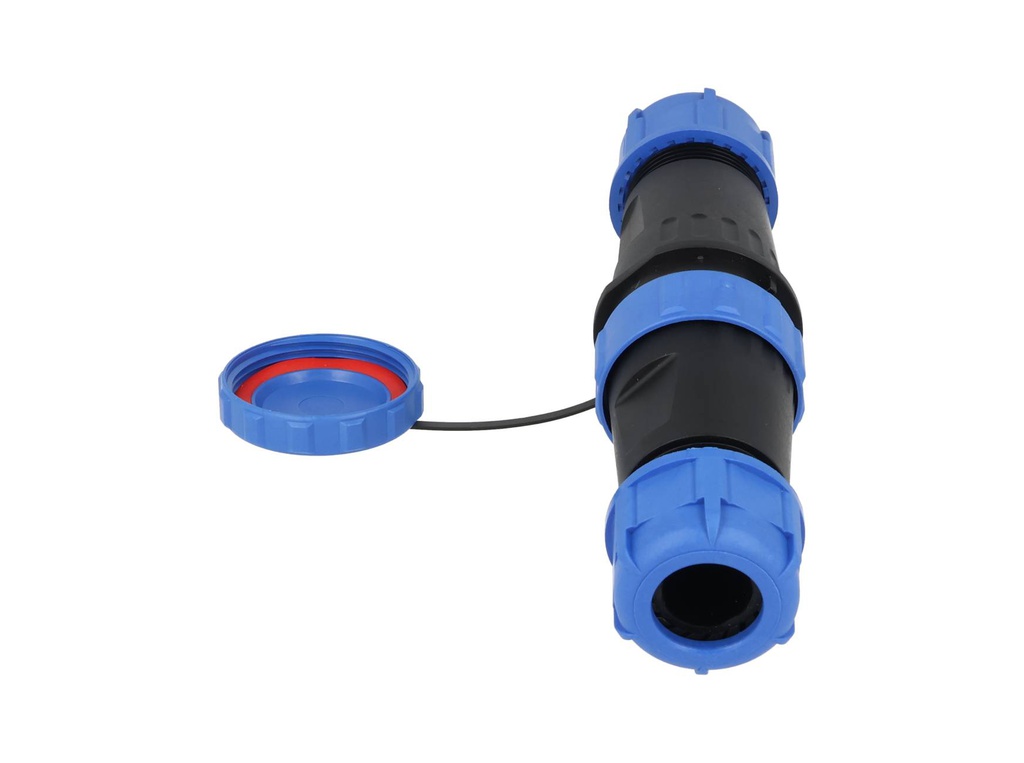 TP-SP28-S19P — CONECTORES EXTENSION/RECTO (PAR) 19PIN, IMPERMEABLES IP68, 5A/250VCA, DIAMETRO DE BARRENO 28mm, PIN COBRE CHAPEADO EN DORADO/PLATEADO