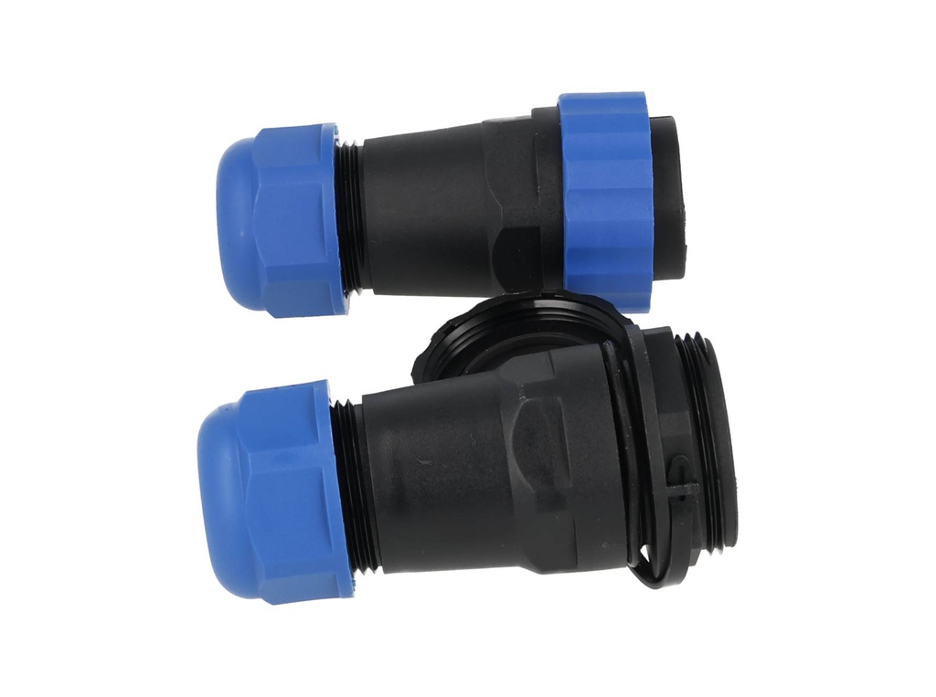 TP-SP28-S22P — CONECTORES EXTENSION/RECTO (PAR) 22PIN, IMPERMEABLES IP68, 5A/250VCA, DIAMETRO DE BARRENO 28mm, PIN COBRE CHAPEADO EN DORADO/PLATEADO