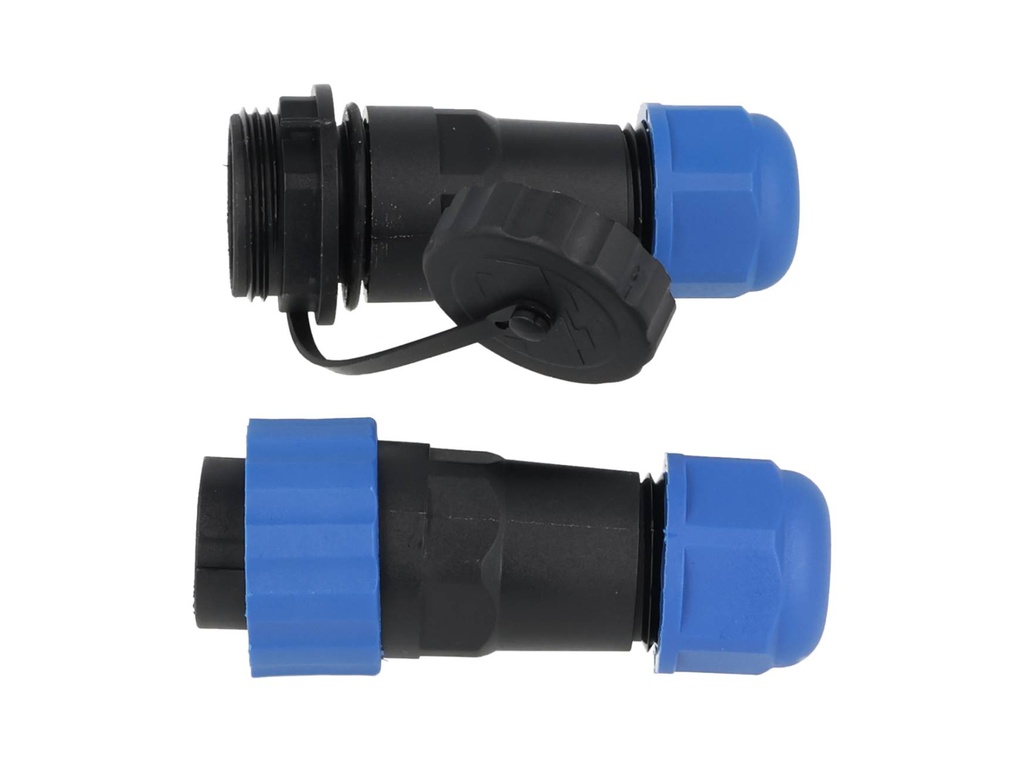 TP-SP20-S14P — CONECTORES EXTENSION/RECTO (PAR) 14PIN, IMPERMEABLES IP68, 5A/250VCA, DIAMETRO DE BARRENO 20mm, PIN COBRE CHAPEADO EN DORADO/PLATEADO 