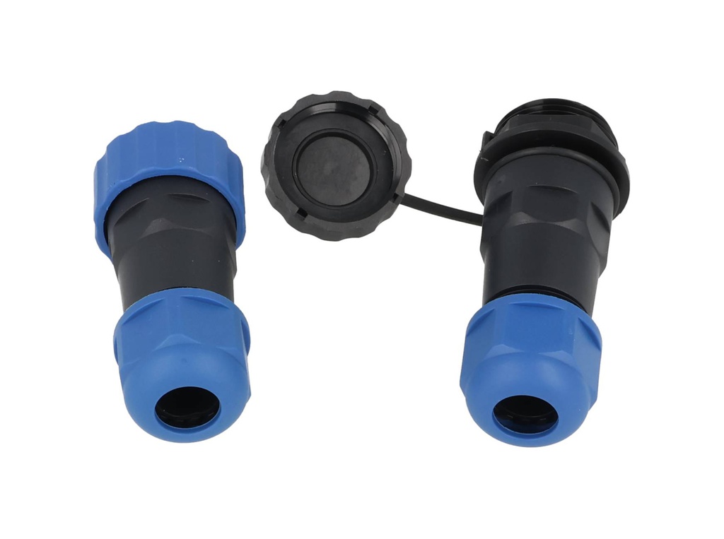 TP-SP20-S12P — CONECTORES EXTENSION/RECTO (PAR) 12PIN, IMPERMEABLES IP68, 5A/250VCA, DIAMETRO DE BARRENO 20mm, PIN COBRE CHAPEADO EN DORADO/PLATEADO