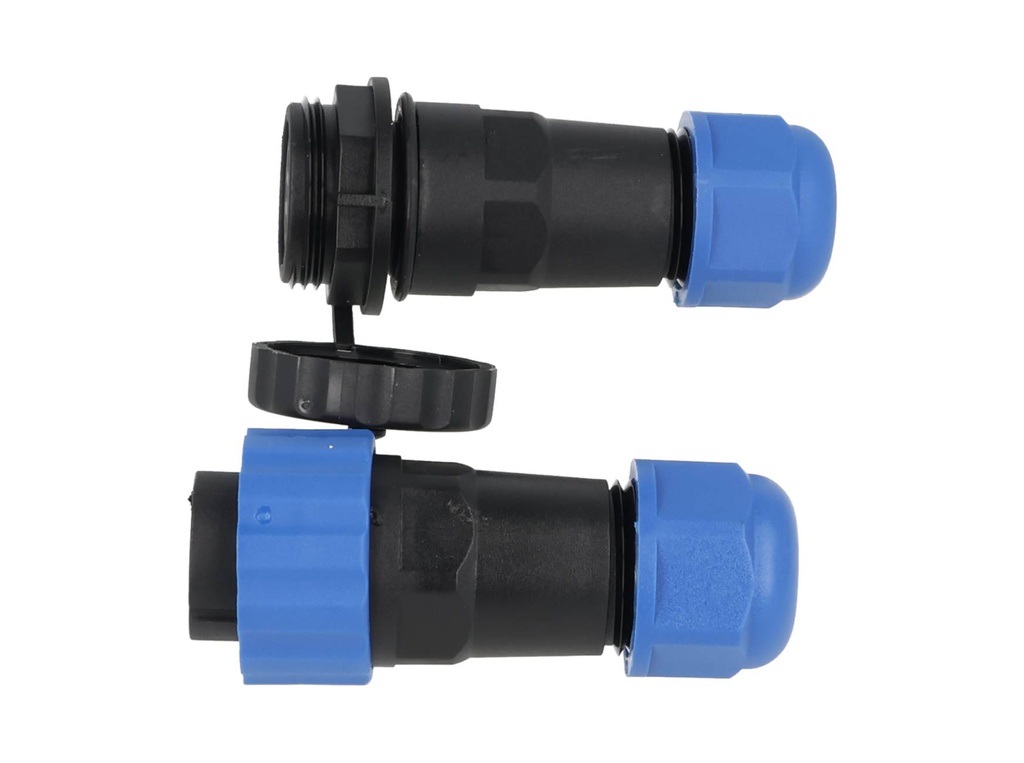 TP-SP20-S7P — CONECTORES EXTENSION/RECTO (PAR) 7PIN, IMPERMEABLES IP68, 10A/250VCA, DIAMETRO DE BARRENO 20mm, PIN COBRE CHAPEADO EN DORADO/PLATEADO