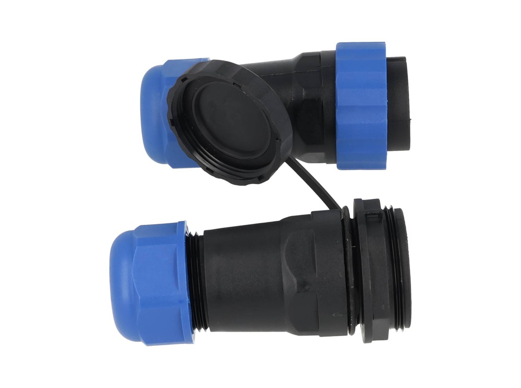 TP-SP28-S24P — CONECTORES EXTENSION/RECTO (PAR) 24PIN, IMPERMEABLES IP68, 5A/250VCA, DIAMETRO DE BARRENO 28mm, PIN COBRE CHAPEADO EN DORADO/PLATEADO