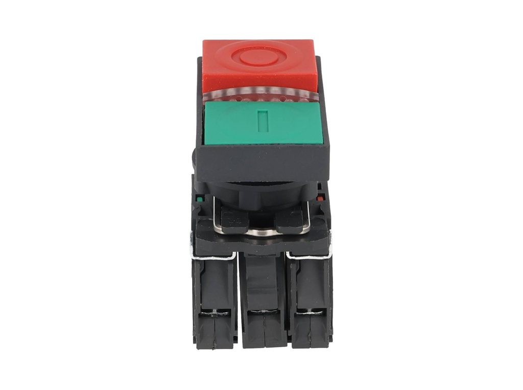 TP-XB5-DLGR — BOTON PULSADOR PLASTICO DOBLE CON LED 22mm1NA+1NC VERDE/ROJO 220/240VCA *NO SON A PRUEBA DE EXPLOSION*