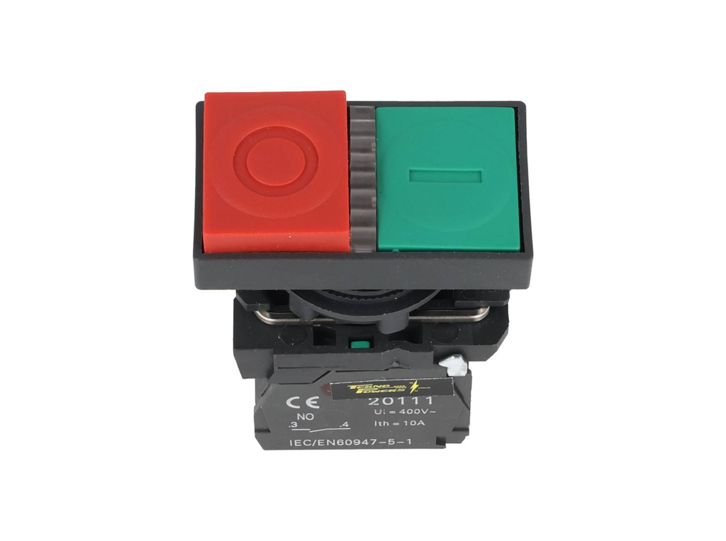 TP-XB5-DLGR — BOTON PULSADOR PLASTICO DOBLE CON LED 22mm1NA+1NC VERDE/ROJO 220/240VCA *NO SON A PRUEBA DE EXPLOSION*