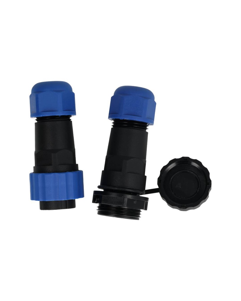 TP-SP20-S2P — CONECTORES EXTENSION/RECTO (PAR) 2PIN, IMPERMEABLES IP68, 25A/250VCA, DIAMETRO DE BARRENO 20mm, PIN COBRE CHAPEADO EN DORADO/PLATEADO