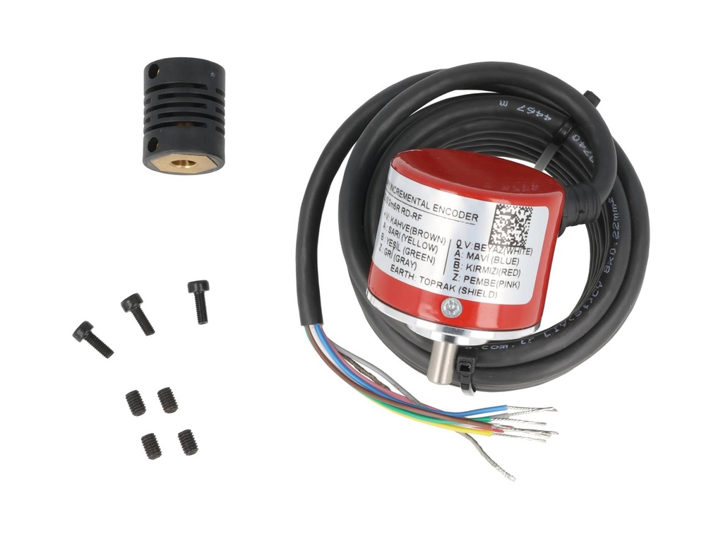 PRI40-360 — ENCODER INCREMENTAL F6mm, 360PPR, D40mm, SALIDA LINEAR DRIVER, ALIMENTACION 5-24VCD, SALIDAS A, B, Z Y ABZ INVERTIDAS, CUERPO ALUMINIO, CABLE 2.5METROS 