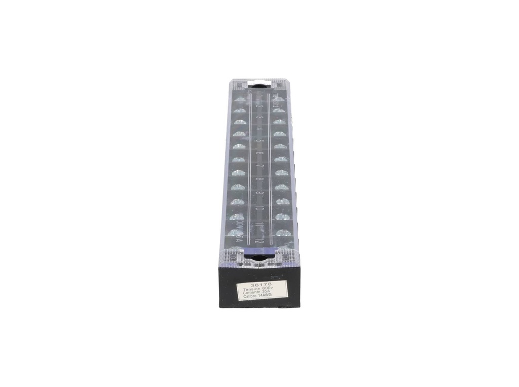 TB-3512 — BLOQUE DE TERMINALES MONTAJE FIJO 35AMP12 POLOS, 600V, CALIBRE 14 AWG, 100°C (A PRUEBA DE FUEGO) , 20x162x30mm