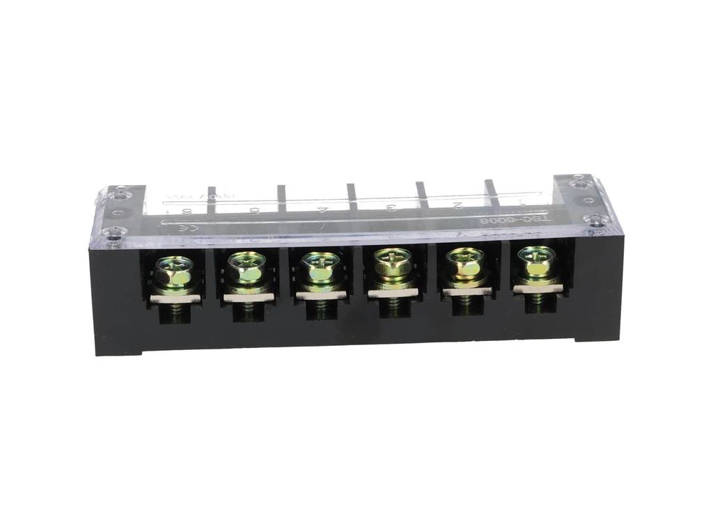 TB-6006 — BLOQUE DE TERMINALES MONTAJE FIJO 60AMP6 POLOS, 600V, CALIBRE 10 AWG, 100°C (A PRUEBA DE FUEGO) , 31x127x38mm