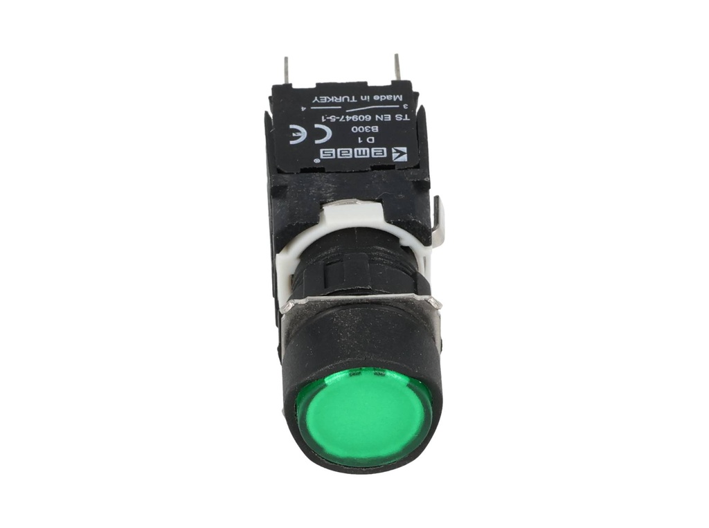 D100YDY — BOTON PULSADOR 16mm, NO ILUMINADO VERDE, RASANTE MOMENATNEO RESTADO NDO, INCLUYE 1CON NA (MAXIMO 2 CONTACTOS) 