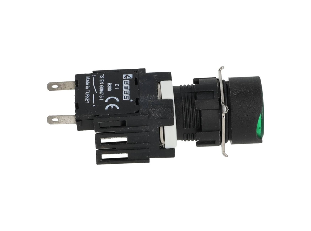 D100YDY — BOTON PULSADOR 16mm, NO ILUMINADO VERDE, RASANTE MOMENATNEO RESTADO NDO, INCLUYE 1CON NA (MAXIMO 2 CONTACTOS) 