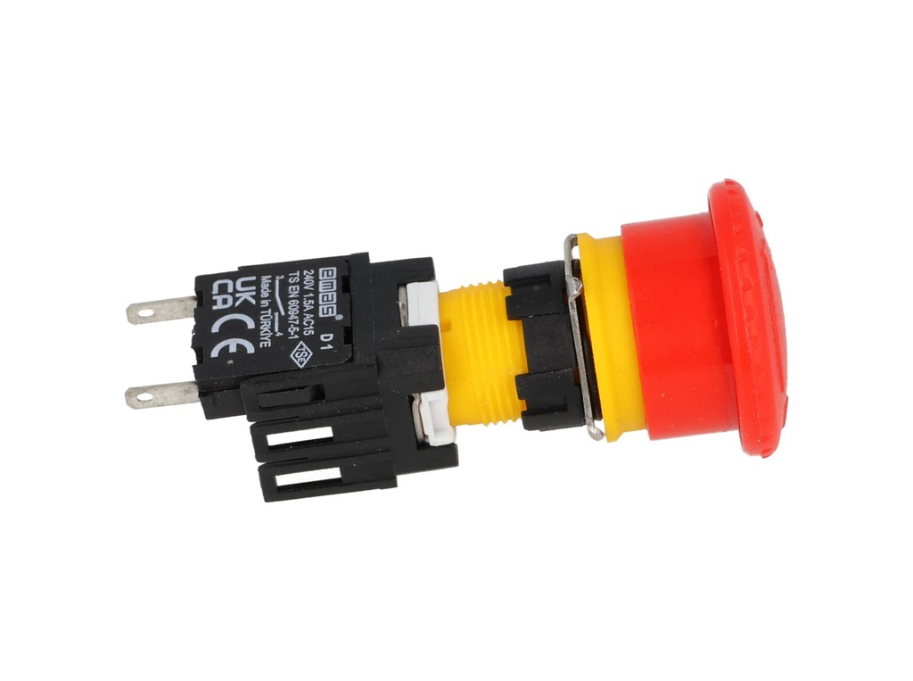 D100YE30K — BOTON PULSADOR HONGO 16mm, 1C NA, GIRARPARA DESENCLAVAR ROJO (MAXIMO 3 CONTACTOS) 