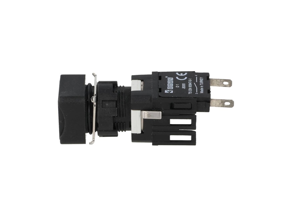 D100KDH — BOTON PULSADOR 16mm, NO ILUMINADO NEGRORASANTE MOMENTANEO CUADRADO, INCLUYE 1CON NA (MAXIMO 2 CONTACTOS) 