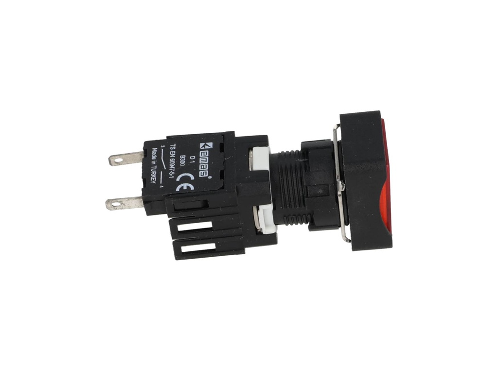 D100DDK — BOTON PULSADOR 16mm, NO ILUMINADO ROJO, RASANTE MOMENTANEO RECTANGULAR INCLUYE 1CON NA (MAXIMO 2 CONTACTOS) 