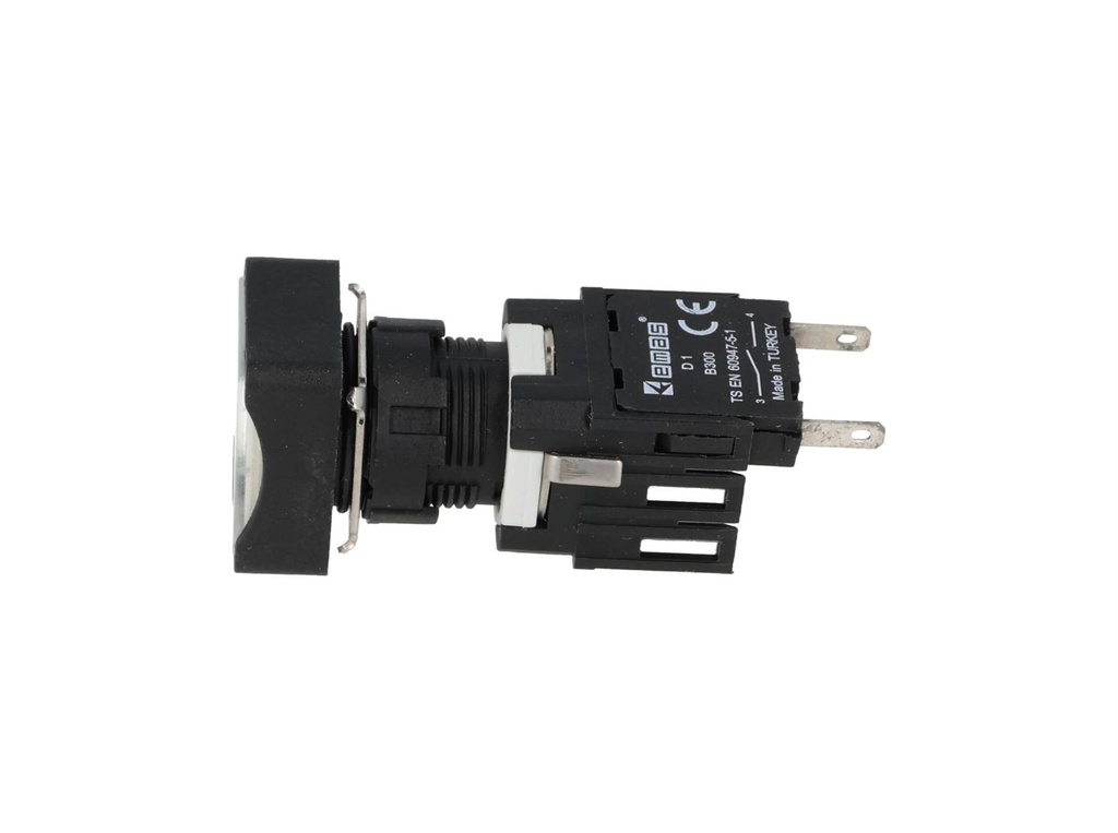 D100DDB — BOTON PULSADOR 16mm, NO ILUMINADO BLANCORASANTE MOMENTANEO RECTANGULAR, INCLUYE 1CON NA (MAXIMO 2 CONTACTOS) 