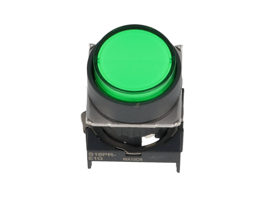 S16PR-E1G — BOTON PULSADOR 16mm, NO ILUMINADO VERDE, REDONDO SIN CONTACTO INCLUIDO 