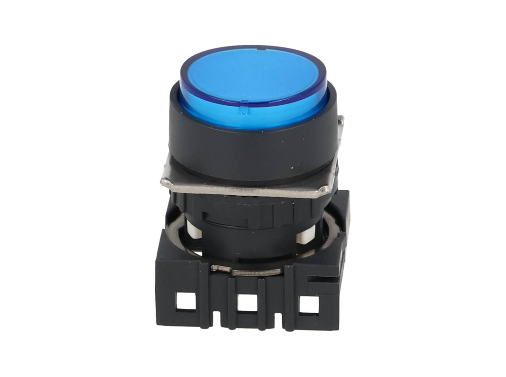 S16PR-E2B — BOTON PULSADOR AZUL 16mm, MANTENIDO, NO ILUMINADO, REDONDO SALIENTE