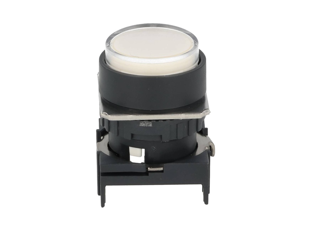 S16PR-E3W — BOTON PULSADOR BLANCO 16mm, MOMENTANEO ILUMINADO, REDONDO SALIENTE