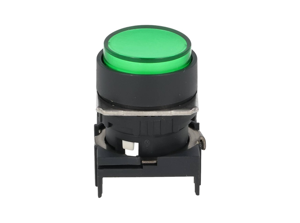 S16PR-E2G — BOTON PULSADOR VERDE 16mm, MANTENIDO, NO ILUMINADO, REDONDO SALIENTE 