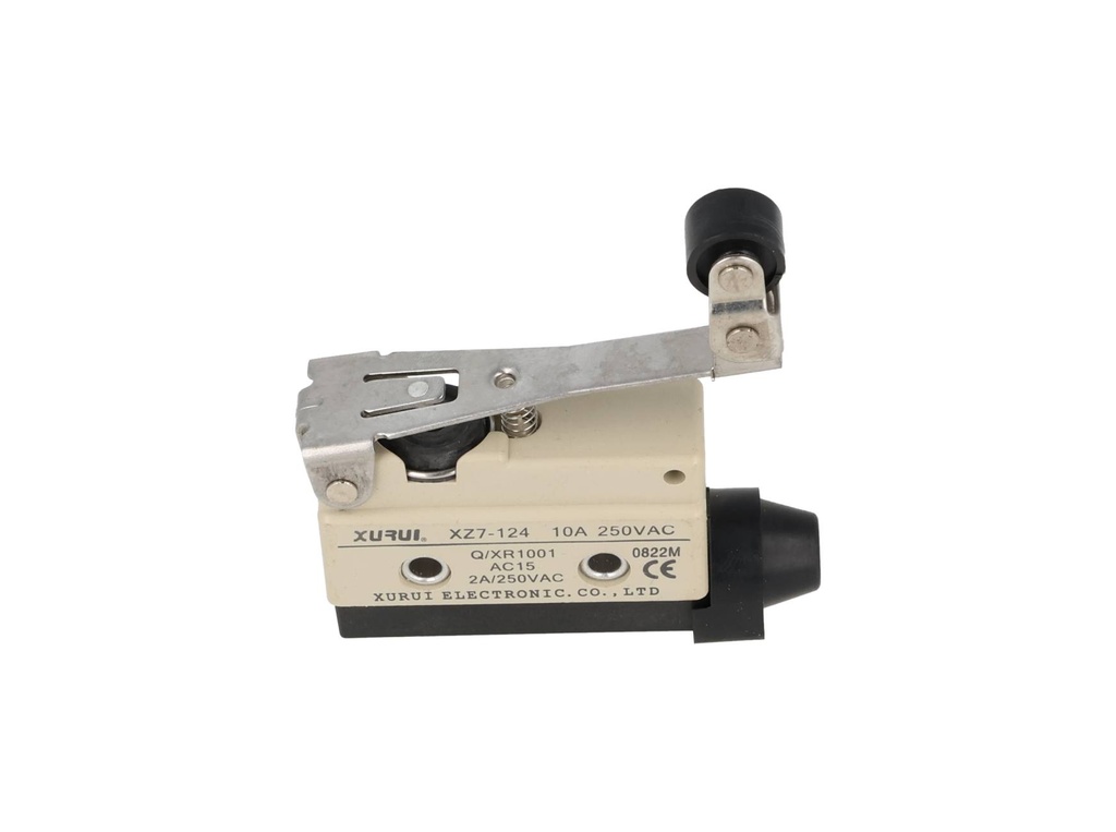 XZ7-124 — MICROSWITCH MINIATURA PALANCA LARGA Y, ROLDANA PLASTICA UNIDIRECCIONAL, 1NA+1NC, 10A 250V
