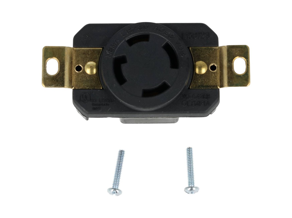 WJ-6436B – CONTACTO INDUSTRIAL CON SEGURO 30/250VCA 3 POLOS + TIERRA, MONTAJE EN PANEL, NEMA L15-30R