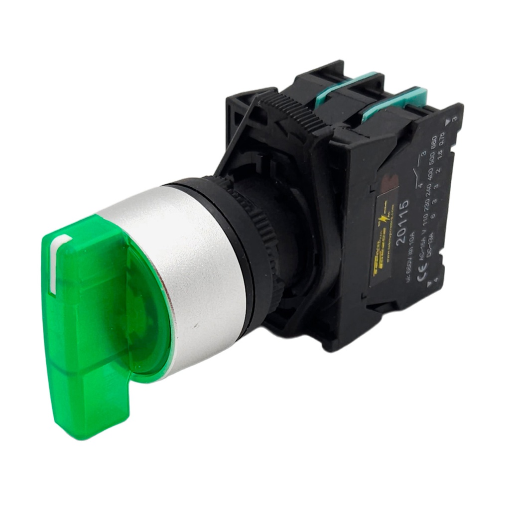 BKJ3365 — SELECTOR 3 POS.2NA/1NC 22mm LED VERDE CAPACIDAD DE CONTACTOS MANETA LARGA CA110-660/15A, CD110/6A *NO SON A PRUEBA DE EXPLOSION*
