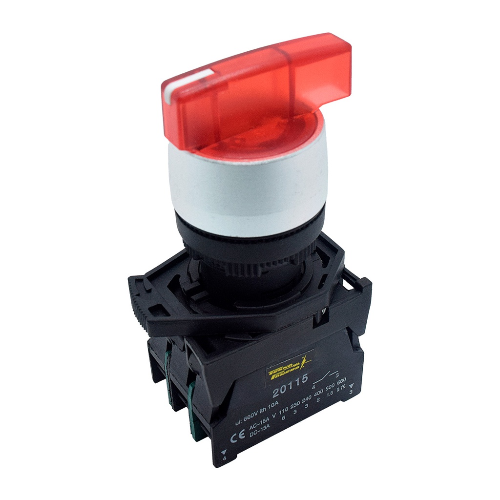 BKJ3465 — SELECTOR 3 POS.2NA/1NC 22mm LED ROJO CAPACIDAD DE CONTACTOS MANETA LARGA CA110-660/15A, CD110/6A *NO SON A PRUEBA DE EXPLOSION*