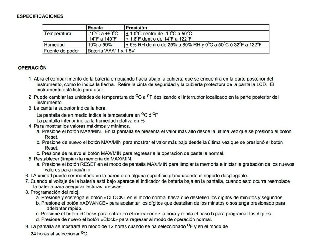 Higrotermómetro Con Reloj Temperatura Humedad Extech 445702