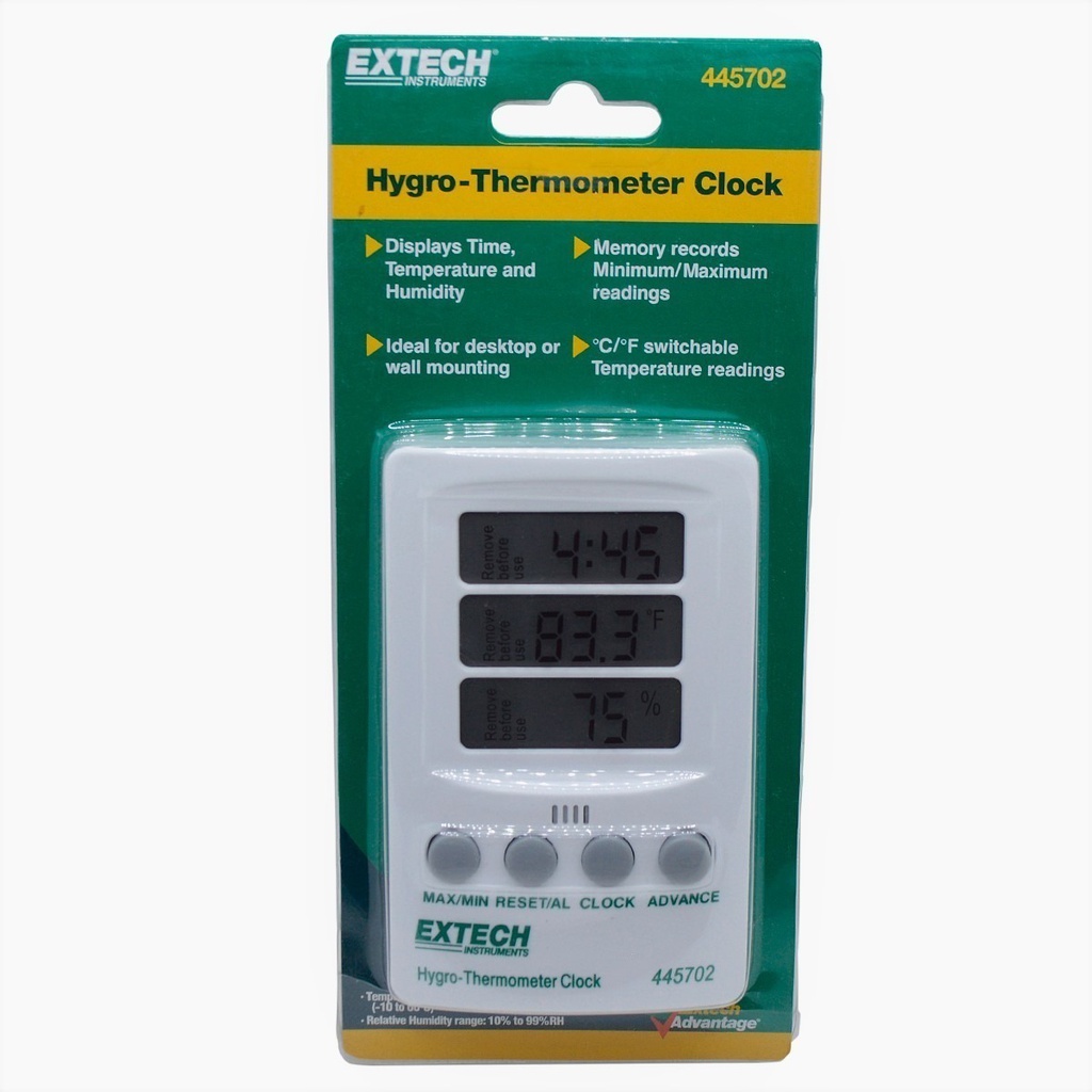 Higrotermómetro Con Reloj Temperatura Humedad Extech 445702