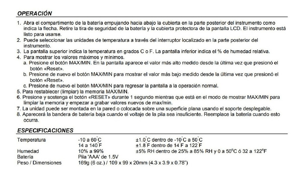 Higrotermómetro Con Dígitos Grandes 1 Pulgada Extech 445703