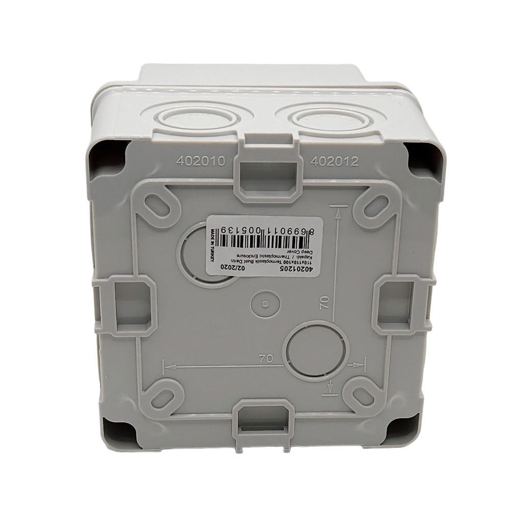 40201205 — CAJA CON KNOCKOUTS PRE-PERFORADOS PLASTICA ABS DE CONEXIONES 117X117X105.5MM. GRIS IP67