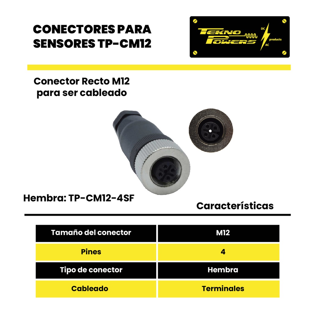 TP-CM12-4SF - CONECTOR M12, 4 PIN HEMBRA,  RECTO