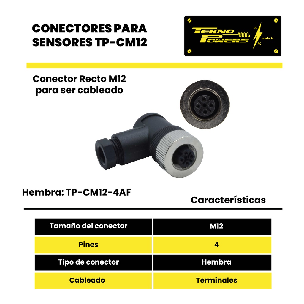 TP-CM12-4AF - CONECTOR M12, 4 PIN HEMBRA ANGULO