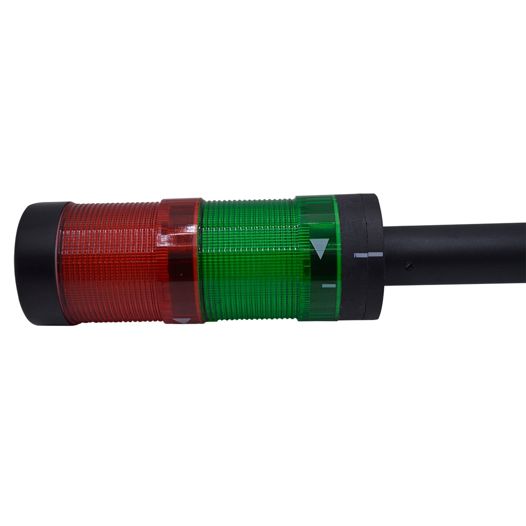 501-L01RG024 — TORRETA 50mm 24VCA/CD LED FIJO ROJO, VERDE, CON BASE Y POSTE 11CMS, NO BUZZER JD50204