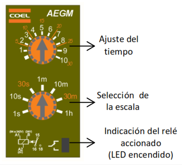 AEGMUMM-S — TEMPORIZADOR RETARDADO, ALIMENTACION 100-, 240 VCA Y 24 VCC/VCA